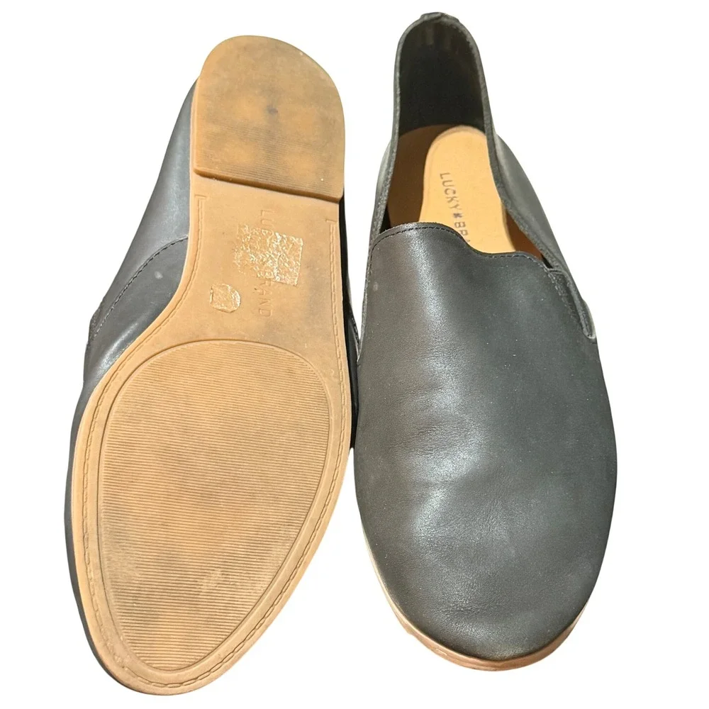 Lucky Brand Emmie Flat Shoes Womens 8.5 Black Leather Slip On Ballet Minimalist